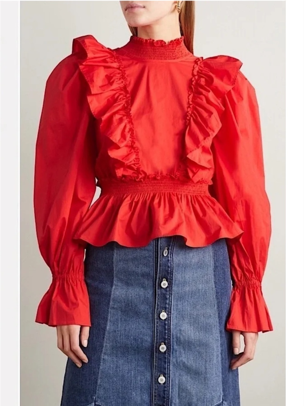 Sea New York Gaia Ruffle Long Sleeve Blouse Open Tie Back Scarlet Red Size 12